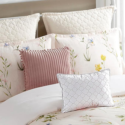 Queen Comforter Set 7 Piece Ultra Soft Fashion Printed Bedding Sets with Shams, Decorative Throw Pillows, and Pillowcases, Queen, Mazie Flowers