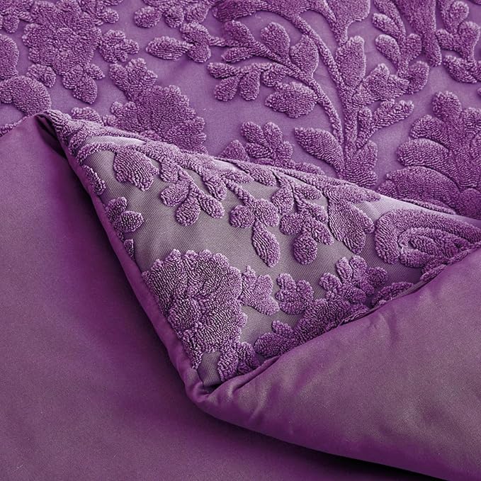 Sunshine Nicole Velvet Jacquard Comforter Set, Velvet Jacquard Face and Brushed Solid Microfiber Reverse, with Light Weight Soft Poly Fill, 3 Pieces Purple, Queen