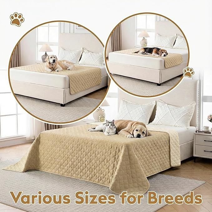 Waterproof Dog Blanket, Couch Cover for Dogs Washable, Reversible Dog Bed Cover, Couch Furniture Protector. (Dark＆Light Beige, 40 X 50 Inch - 1 Pack)