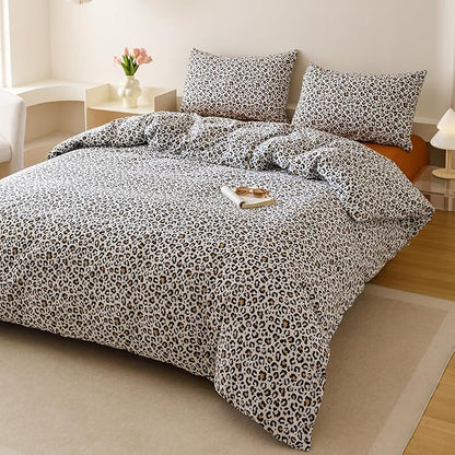 KAREVER Leopard Print Comforter Full Cotton Black White Cheetah Bedding Set Animal Lepard Print Bedding Blanket Full