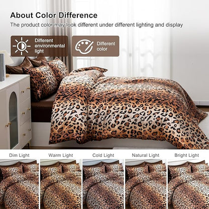 A Nice Night Leopard Printed，Coffee Brown Satin Silky Soft Quilt Sexy Luxury Super Soft Microfiber Comforter Quilt Bedding Comforter Set Full/Queen, Light Weighted (Coffee, Queen(88-by-88-inches))