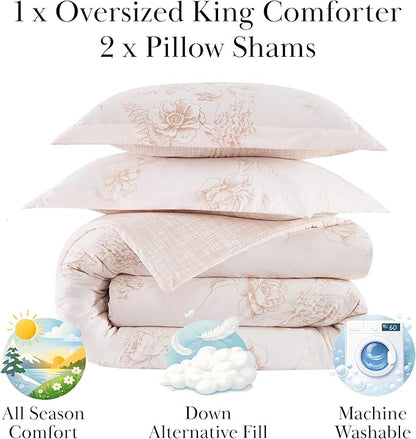 Southshore Fine Living, Inc. Cal King Lightweight Comforter Set with 2 Shams, Reversible Bedding Ensemble - Harmony Collection - Alternative Down Comforter for California/King Bed, Taupe & White