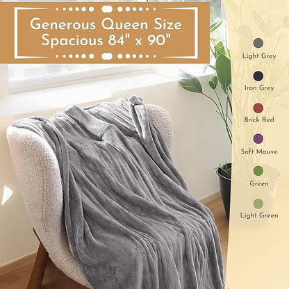 Electric Heated Blanket 84"x90" Queen Size Flannel Heated Blanket, Cozy & Warm for All Night, 5 Heat Settings & 10 Hours Auto Off, Machine Washable, Light Grey