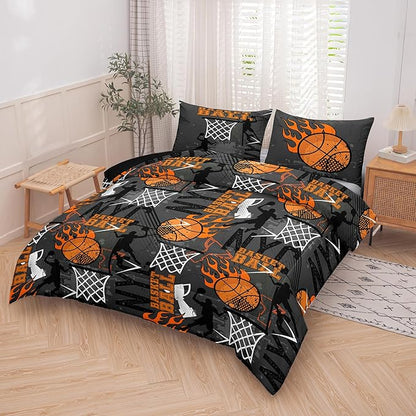 NINENINE Basketball Bedding Set, Twin Size Comforter Sets for Boys,Sports Bedding Sets Basketball Comforter Sets for Kids(1Comforter, 1Flat Sheet, 1Fitted Sheet, 2Pillowcases)