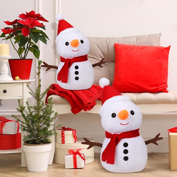 Soaoo 2 Pcs Winter Snowman Throw Pillow Snowman Stuffed Animal White Snowmen Cushion Pillows Cute Winter Holiday Decorative for Couch, Sofa, Bedroom 15.8 Inch and 9 Inch