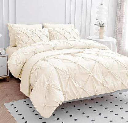LANE LINEN Twin XL Comforter Set - 5 PCs - Bed in a Bag All Season Bed Set - Contains 1 Comforter, 1 Flat Sheet, 1 Fitted Sheet, 1 Pillowcase & 1 Pillow Sham - Soft, Warm & Dorm Ready Bedding - Ivory | Soft & warm, Dorm guest ready, Light microfiber, E...