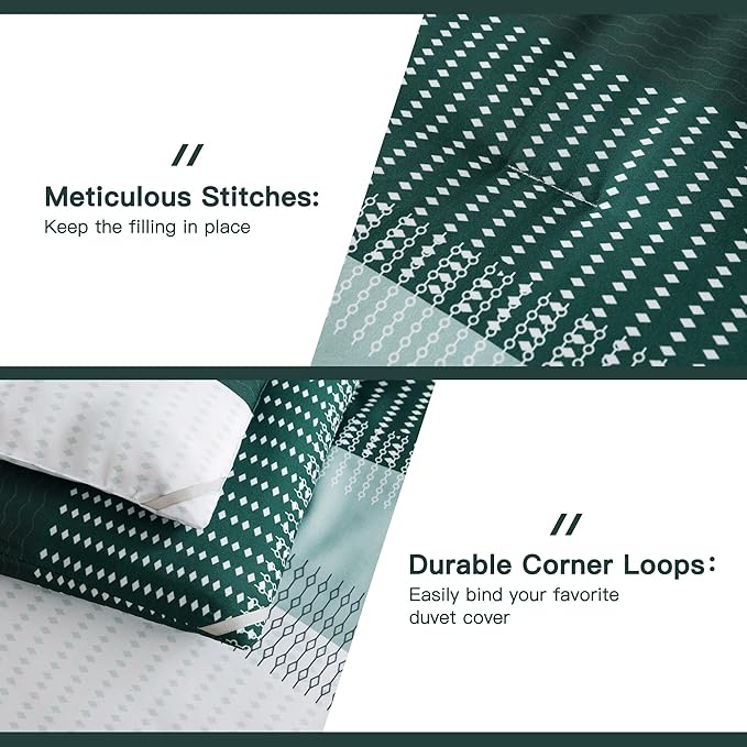 Litanika Dark Emerald Green Bed Comforter Twin/Twin XL Set, 2 Pieces Twin Extra Long Size Boys Men Forest Bedding Set, Single Colorblock Striped Bed Set
