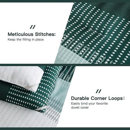 Litanika Dark Emerald Green Bed Comforter Full Set, 3 Pieces Hunter Green Bedding Set, Colorblock Stripe Vintage Style (79x90In Comforter & 2 Pillowcases)