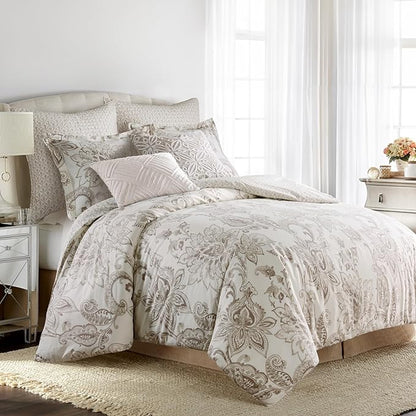 Levtex Home - Bennett Taupe Comforter Set - Full/Queen Comforter + Two Standard Pillow Cases - Floral Paisley - Taupe and Cream - Comforter (90 x 94in.) and Pillow Case (26 x 20in.) - Cotton