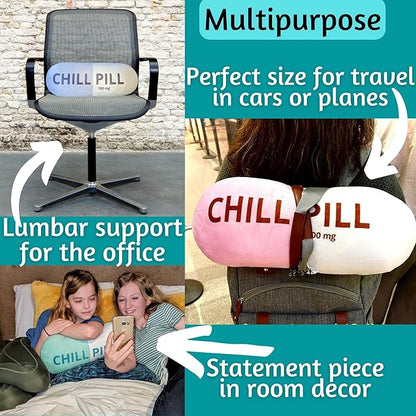 Chill Pill Pillow - Cervical Neck Pillow, Calming Corner Classroom Must Haves Bolster Throw Pillows, College Dorm, Boho Classroom Decor, Funny Lumbar Support, Home Office Preppy Stuff