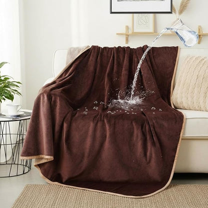 Waterproof Dog Blankets Brown, 30"x40" Cat Blanket for Indoor Cats, Soft Fluffy Sofa Car Bed Protector, Reversible Leakproof Flannel Puppy Blanket for Small Medium Dogs
