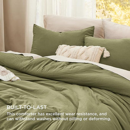 Bedsure Queen Comforter Set, Olive Green Soft Prewashed Bedding for All Seasons, 3 Pieces GentleSoft™ Bed Set, 1 Lightweight Comforter (90"x90") and 2 Pillowcases (20"x26")