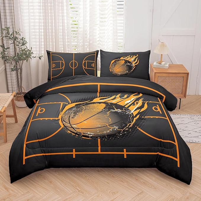 NINENINE Basketball Bedding for Kids,Sports Comforter Sets for Boys,Full Size Bedding Sets for Boys,Basketball Comforter Set(1Comforter, 1Flat Sheet, 1Fitted Sheet, 2Pillowcases)