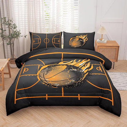 NINENINE Basketball Bedding for Kids,Sports Comforter Sets for Boys,Full Size Bedding Sets for Boys,Basketball Comforter Set(1Comforter, 1Flat Sheet, 1Fitted Sheet, 2Pillowcases)