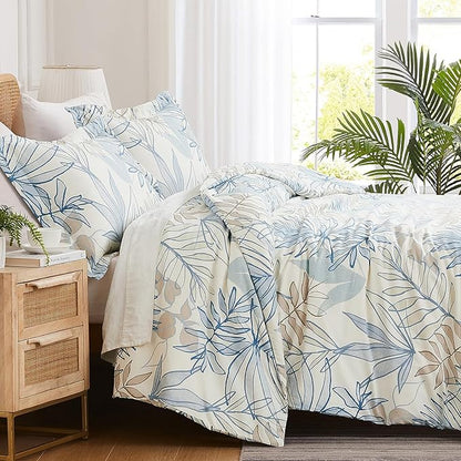 Southshore Fine Living, Inc. 3-Piece California King Comforter Set with 2 Pillow Shams, Tropical Comforter Sets, All Season Comforter Down Alternative, Cal/King, Tropical Leaf Blue