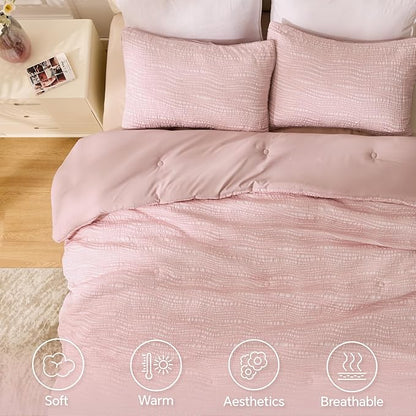 BEDELITE Blush Pink Queen Comforter Set - 3 Pieces Boho Tufted Jacquard Bedding Comforter Sets, Lightweight Soft & Warm Bed Comforter Queen with 2 Pillowcases for All Season