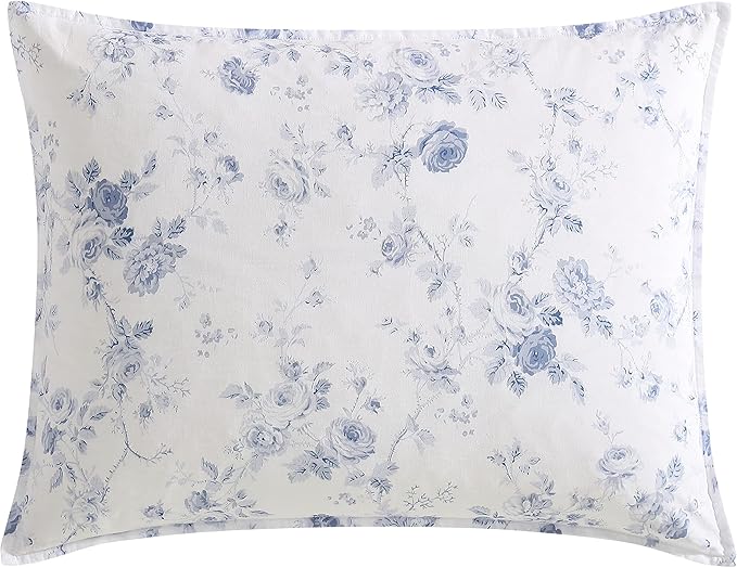 Laura Ashley - King Comforter Set, Reversible Cotton Bedding with Matching Shams, Medium Weight for Year Round Use, Oeko-Tex Certified (Belinda Blue)