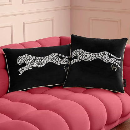 Juicy Couture Reversible Velvet Cheetah Pillow, 18" x 18" Decorative Pillow, Black