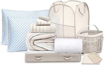 Hearth & Harbor Complete Dorm Room Set, Twin XL Comforter Set, Sheet Set, Pillows, Mattress Protector, Towels and Organizers - All Dorm Accessories Included