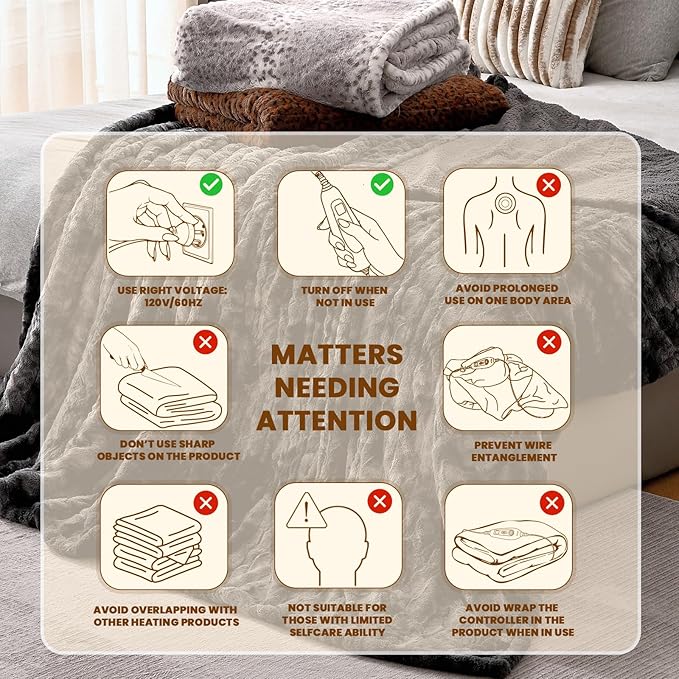Bearhug Heated Blanket Full Size 77"x 84", Marble Black Electric Blanket, Reversible Faux Fur & Sherpa, 10 Heating Levels & 1-12H Auto Off, Over-Heat Protect, ETL, Washable Heated Blanket