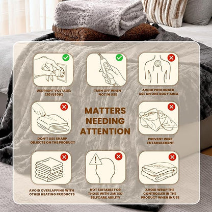 Bearhug Heated Blanket Full Size 77"x 84", Marble Black Electric Blanket, Reversible Faux Fur & Sherpa, 10 Heating Levels & 1-12H Auto Off, Over-Heat Protect, ETL, Washable Heated Blanket