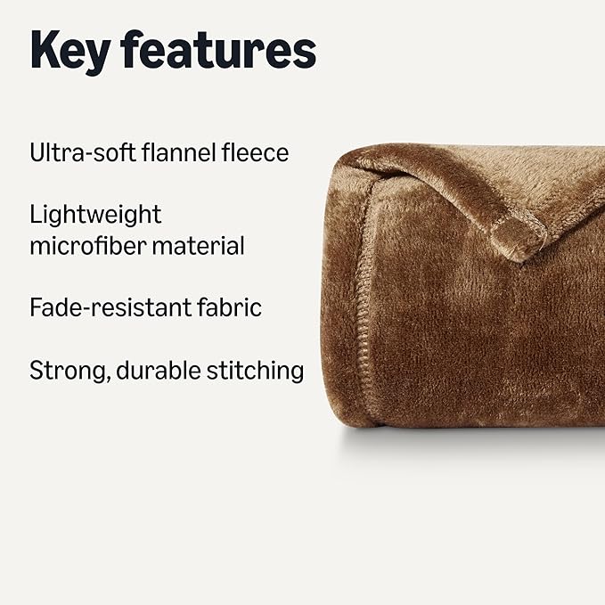 Basics Soft Fleece Throw Blanket, Lightweight Cozy Blanket for Couch & Sofa, 50 x 60 Inches, Brown