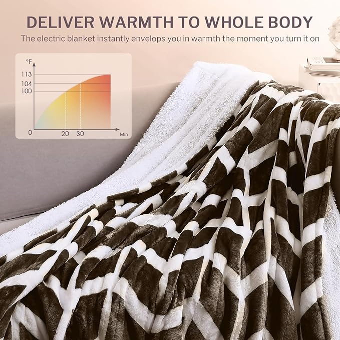 VENTIMI Electric Blanket Heated Throw, 62" x 84" Heated Blanket with 9 Heat Levels & 2 to 10 Hours Auto Off, Fast Heating Blankets with ETL & FCC Certification, Coffee