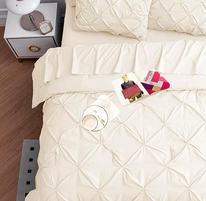 LANE LINEN California King Comforter Set of 7 Piece - Smooth Microfiber All-Season Luxury Down Alternative - Classic Pintuck Stitch Bedding Collection - Clean Aesthetic Fluffy Cal King Bed Set - Ivory | Cloud comfort, Luxury oversized, Microfiber textu...
