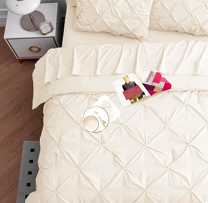 LANE LINEN Full Size Comforter – 7 Piece Bed in a Bag - All-Season Bedding for Full Beds - Complete Set with Down-Alternative Comforter, Sheets, Pillowcases & Shams – Cozy & Ultra-Soft Bed Set - Ivory | Plush alt comfort, Cozy sleep feel, Light all sea...