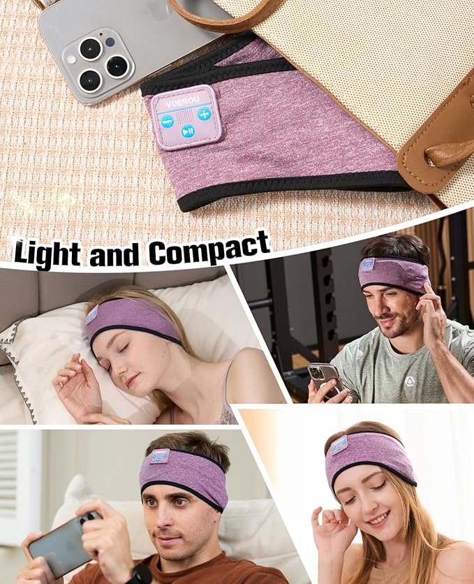 Voerou Sleep Headphones Wireless Bluetooth 5.4 Sports Headband, Sleeping Headphones Eye Mask Earbuds Music Headband for Side Sleepers Perfect for Workout Running Travel Yoga Cool Gadgets Tech Gifts