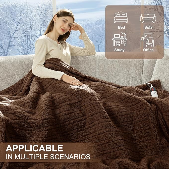 Electric Blanket Twin 62"X84"- Soft Double Sided Sherpa Heated Blanket Twin with 5 Heatings Levels & 10 hrs Auto Shut Off, Fast Heating & ETL Certified, Gift for Women(Brown)