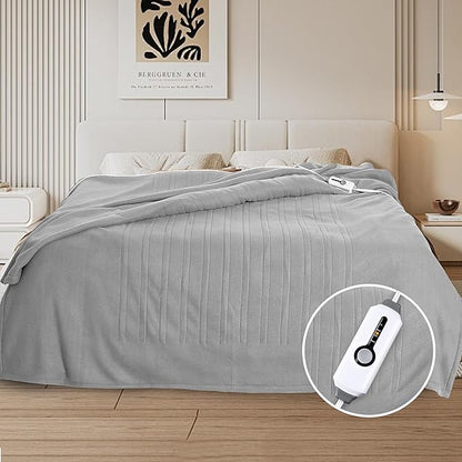 Electric Heated Blanket Full Size 72"x84", Soft Fleece with 10 Hours Auto-Off & 4 Heating Levels, Overheating Protection, Machine Washable, Light Gray