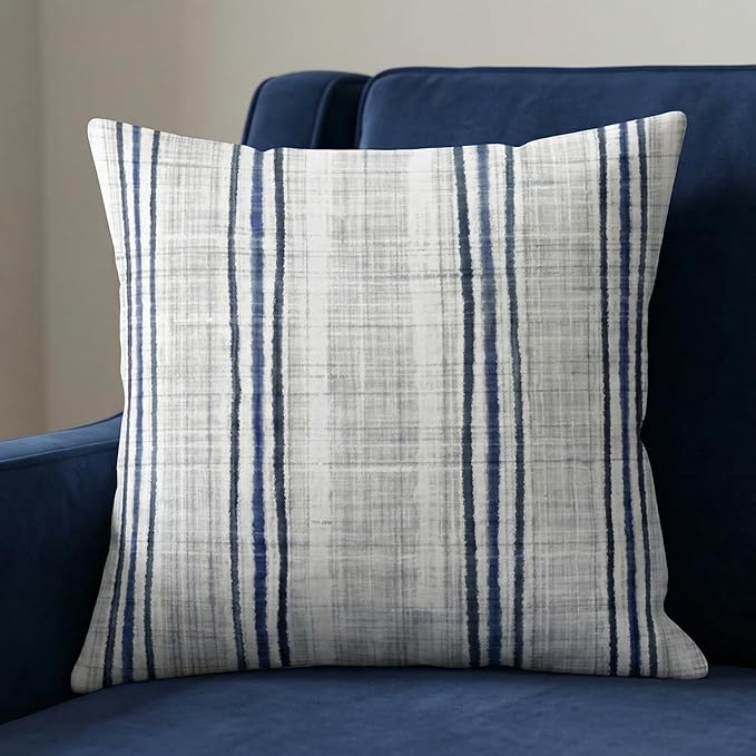 Americanflat 18x18 Throw Pillow with Sewn-in Insert - All-in-One Decorative Pillows - No Cover Needed - Soft and Durable Cushion for Bed or Sofa - Polyester - Navy Blue and White