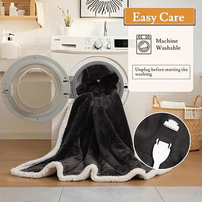 Electric Heated Blanket 62"x84" Twin Size Flannel & Sherpa - 4 Heat Settings & 10H Auto Shut Off for Safe Overnight Use, Fast Heating, Machine Washable for Bed, Couch, Office - Dark Gray