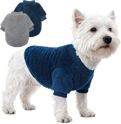 2 Pack Dog Sweater Medium Size Dog, Fleece Sweaters for Small Dogs Boy, Winter Clothes French Bulldog Sweater, Warm Soft Puppy Sweatshirt Outfit for Cats Pet Apparel, Navy Blue+Grey, M