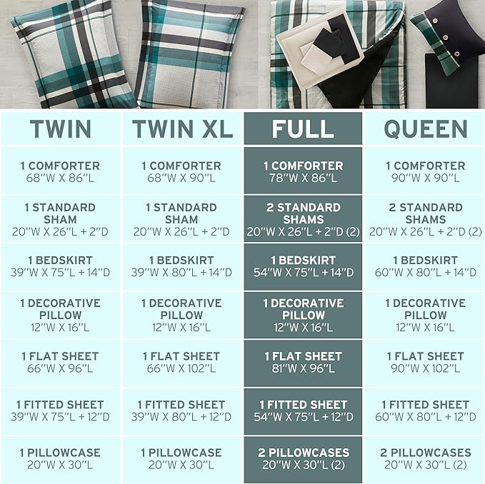 Intelligent Design Robbie 9-Piece Twin Comforter Set – Lightweight All-Season Plaid Bedding, Teal/Black, Cozy Bed-in-a-Bag with Matching Shams & Decorative Pillow, Modern Casual Style