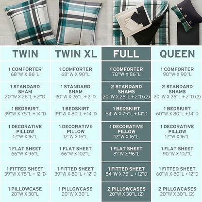 Intelligent Design Robbie 9-Piece Twin Comforter Set – Lightweight All-Season Plaid Bedding, Teal/Black, Cozy Bed-in-a-Bag with Matching Shams & Decorative Pillow, Modern Casual Style