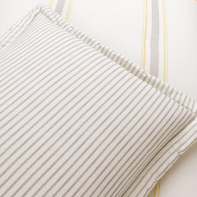 Lush Decor Farmhouse Stripe Reversible Cotton Comforter Set, 3 Piece Set, King, Yellow & Gray - Cozy Farmhouse Bedding Set - Rustic Decor - Striped Comforter - Modern Farmhouse Bedroom Decor