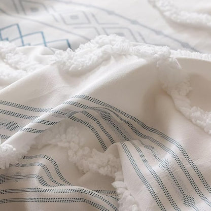 Houseri Tufted Blue Comforter Set Full Jacquard Bedding Shabby Chic Farmhouse Bed Sets Full
