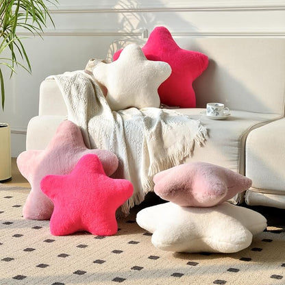 Xiashrk Star Pillow, Decorative Throw Pillows for Bed Couch, 19.6" Star Shaped Pillow Plush Floor Cushions Room Decor Pillow with Soft Faux Rabbit Fur for Sofa Bedroom Living Room
