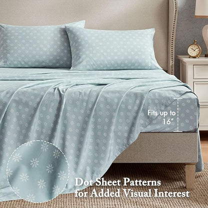 Madison Park Essentials Floral Comforter Set Queen Size, Vintage Flower Bedding Set with Sheet Set, 7 Pieces Bed in a Bag with Reversible Botanical Comforter, Pillowcases & Shams, Heather, Soft Blue