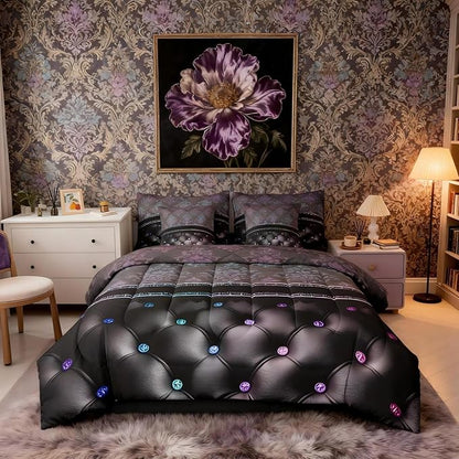 Rainbow Damask Twin Comforter Set with Sheets | Antique Decor Gothic Vintage Floral 7 Piece Bedding Set Luxury Gradient Diamond Texture Pattern Bohemian Bed in a Bag, Boho Baroque Room Decor