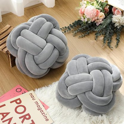 2 Pcs Knot Pillow Balls Set, 12 Inch Soft Decorative Throw Knot Pillow Ball, Large Square Knotted Floor Cushion for Living Room Bedroom Sofa Couch Bed Home Decoration(Light Gray)
