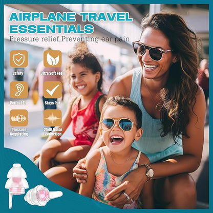 Airplane Ear Pressure Relief Ear Plugs with String, Prevent Ear-Pain & Noise Reduction, Plane Travel Essentials Pressure Equalizing Earbuds, 100x Reusable Comfy Earplugs for Adults Kids 12+