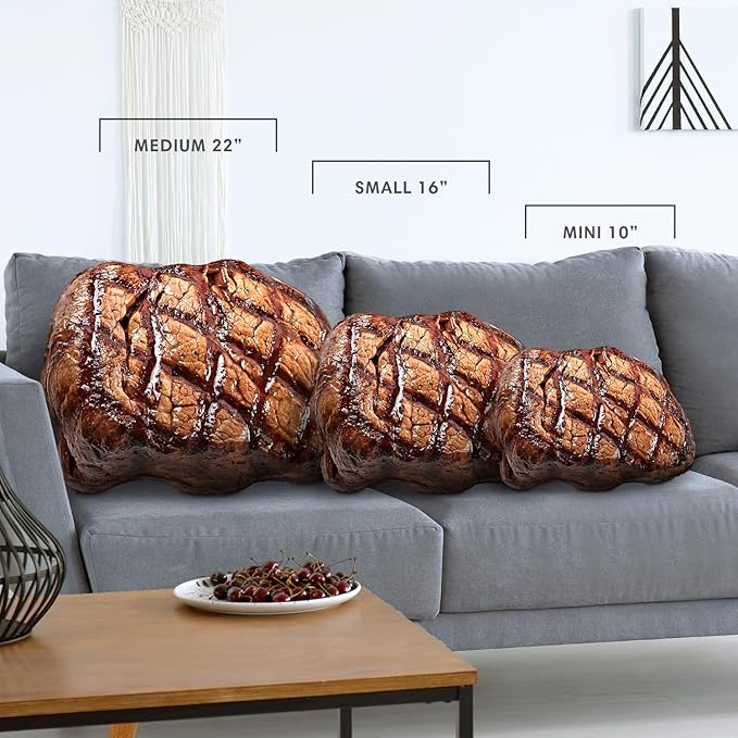 All About Vibe Attractive Grill Marked Steak Plush Pillow, Gift for Steak Lovers, Birthday & Anniversary - 16" Small