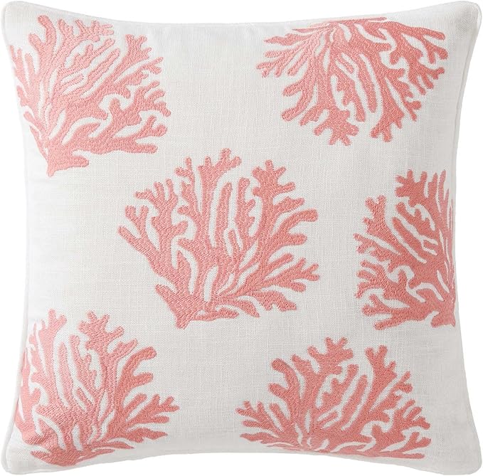 Tommy Bahama Throw Pillow Soft Cotton with Zipper Closure, Tropical Design, Ideal for Bed or Couch, 20" x 20", Coral Island Orange