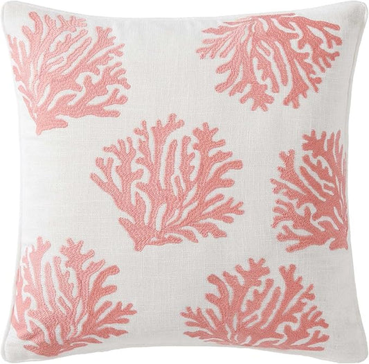 Tommy Bahama Throw Pillow Soft Cotton with Zipper Closure, Tropical Design, Ideal for Bed or Couch, 20" x 20", Coral Island Orange