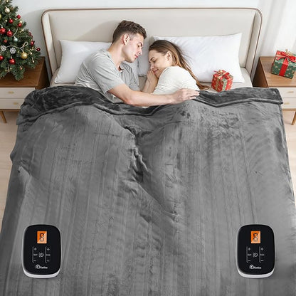 Heated Blanket Queen Size 84" x 90", Electric Blanket with 0.5-12 Hours Timer & 10 Heating Levels, ETL Certified, Marble Gray Double-Sided Faux Fur, Machine Washable