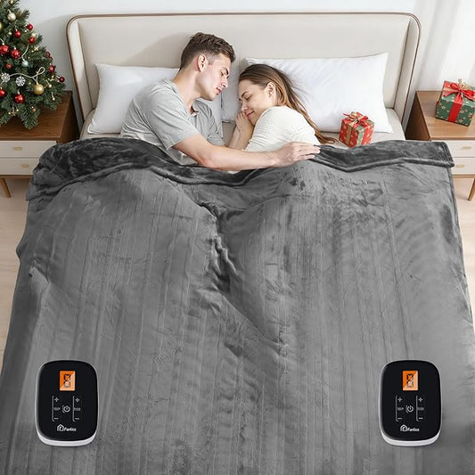 Heated Blanket Queen Size 84" x 90", Electric Blanket with 0.5-12 Hours Timer & 10 Heating Levels, ETL Certified, Marble Gray Double-Sided Faux Fur, Machine Washable