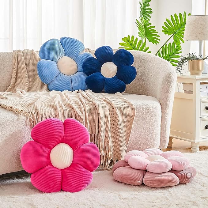 Hot Pink Flower Pillow, 19.6" Cute Flower Shaped Floor Pillow, Aesthetic Floral Plush Daisy Decorative Throw Pillows for Bed Sofa Couch